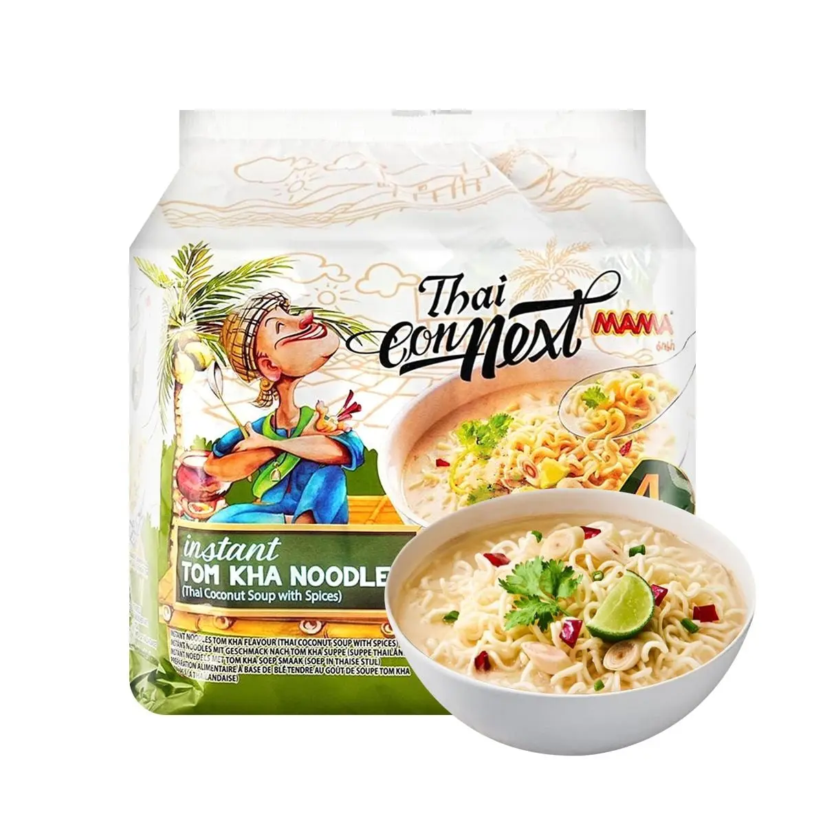MAMA Thai Coconut Tom Yum Instant Noodles - Spicy & Creamy Shrimp Paste Flavor, 4-Pack (340g) - Authentic Thai Taste, Quick Meal