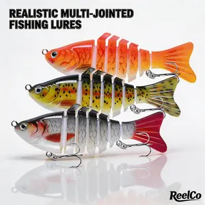 ReelCo Premium Fishing Lures, Lifelike Swimbait with 3D Realistic Eyes, BKK Ultra Sharp Treble Hooks, 7-Segment Flexible Joints, Life-Like Look, Vibration Sound, ABS Material, Easy to Catch, Summer Gift for Fishing Enthusiasts
