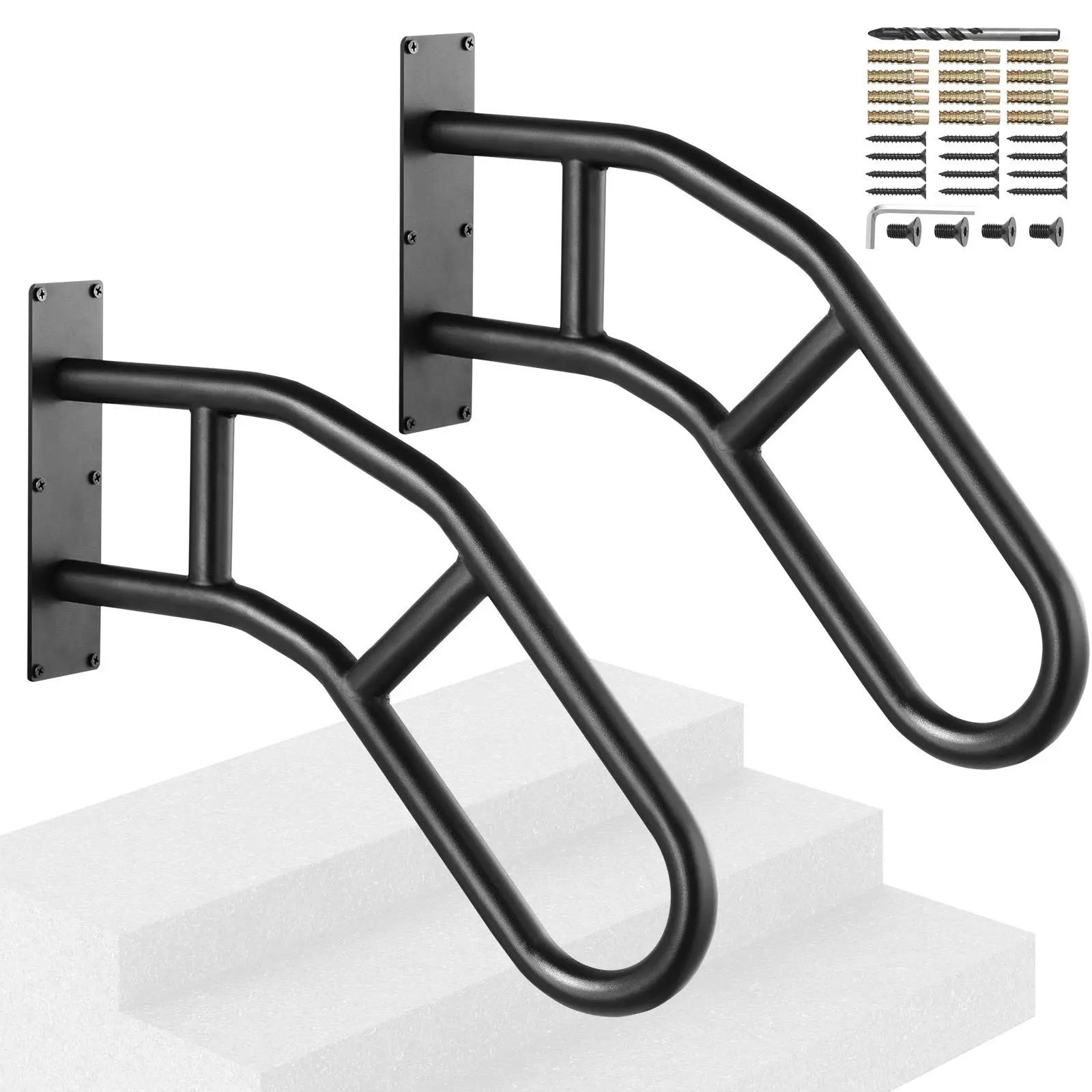 【SummerFinds】VEVOR Handrails for Outdoor Steps,  , 29" Length Wall Mount Safety Railings for 1-3 Steps, U-Shaped Handrail with Matte Black Finished, Stair Handrails for Kids, Elderly, Pregnant Women, Disabled 2 PCS