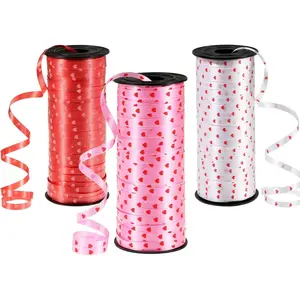 3 Rolls Valentine’s Day Curling Ribbons – 100 Yards Each of Red, White & Pink Heart-Pattern Gift Ribbon for Valentine’s Day, Wedding, Anniversary – Heart Curling Ribbon for Gift Wrapping, Gift Wrapping Supplies, Party Décor, Balloon Strings