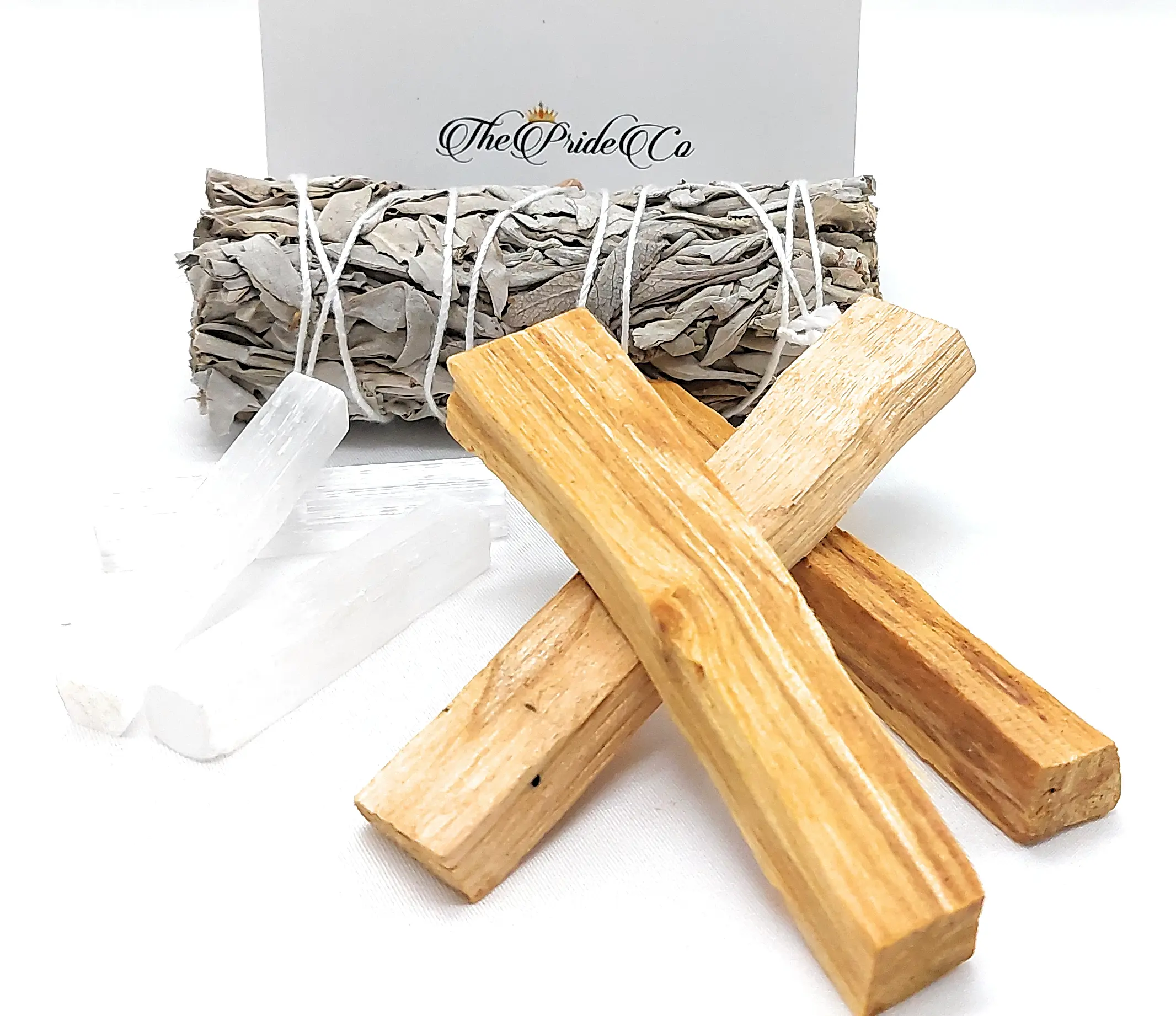 ThePrideCo 4" White Sage Wand & Palo Santo Smudge Incense Holy Stick Wood Set with Free Gift