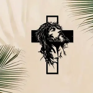 Easter Jesus and Cross Design Metal Wall Decor, Spiritual Wall Decor, Silhouette Sculpture, Durable Religious Home Decoration, Perfect Easter Gift