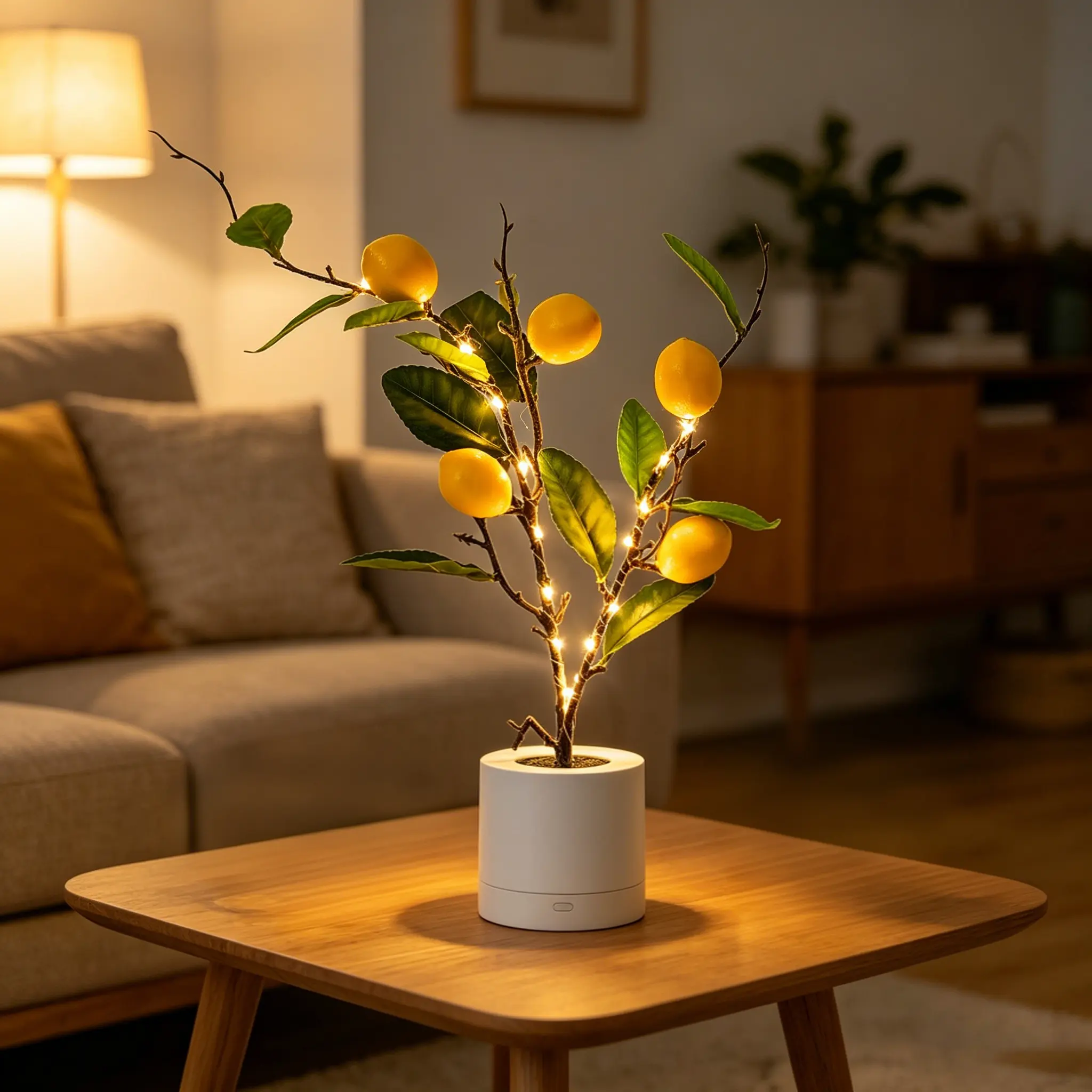 Rechargeable LED Artificial Lemon Tree Lamp - USB Charger Cordless 20.4 in Potted Fruit Bonsai Table Decor, Freshness Theme Indoor Lighting for Home, Mother's Day Gift to Light Up Your Space