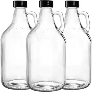 3 Pack Glass Growlers, 64 oz Clear Glass Jug, Half Gallon Jugs with Seal Cap and Handle for ,  Brewing, Kombucha, Distilled Water