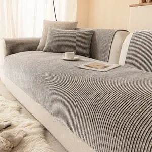 1pc Stylish Minimalist Chenille Sofa Cover, Striped Design - Non-Slip, Scratch-Resistant, Dustproof, Stain-Resistant & Pet-Friendly Couch Slipcover | Fits 1/2/3/4-Seater Sofas | All-Season Living Room Cover, Machine Washable