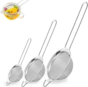 3Pcs Fine Mesh Strainer with Handle, Small Medium Large Size Sieve Strainers Set, Stainless Steel Sifter Colander for Kitchen Baking Juice Quinoa Food Flour Utensils Coffee Draining Filter Hanging Pasta Tea Lightweight Sturdy