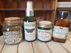 Montana Matcha Tea and Rose Clay Face Mask, Peppermint Face Toner, Old Fashioned Mustard Bath Salt, Lemon Balm Herb Lot Indulge in your Self Care Routine Silky Smooth Uplifting Relaxing Hydrating Healing Glow