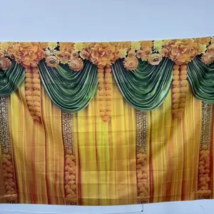 Indian Wedding Party Backdrop, Wedding Arched Backdrop, 1 Count Traditional Indian Calendula & Chrysanthemum Polyester Background Banner, Party Decorations Banners, Wall Decoration for Home Party Wedding, Ornaments