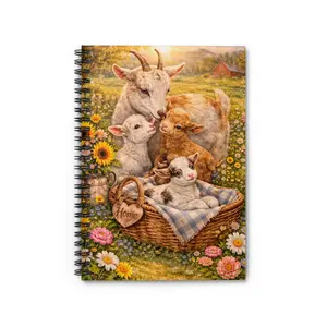 Mama Goat and Baby Kids in Basket Spiral Notebook | Farm Animal Cottagecore Journal