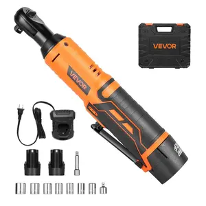 VEVOR Cordless Ratchet Wrench, 3/8 inch Drive, 230 RPM, up to 88 ft - lbs of Torque, Battery Powered Electric Ratchet Wrench Set with Two 2.0Ah Batteries, Charger, Sockets, Adaptors and Cloth BagVEVOR Super Brand Day