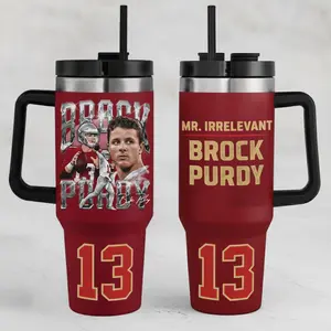 Brock Purdy 13 40oz Tumbler With Handle Stainless Steel Tumbler, The 49ers Tumbler, The Mr Irrelevant, Tumbler Gift, Iced Coffee Tumbler, Car Holder Tumbler