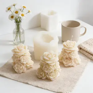 DIY Overlapping Rose Candle Mold 3D Rose Flower Tower Silicone Aromatherapy Candle Making Kit Home Decor Wedding Valentine's Mother's Day Gift