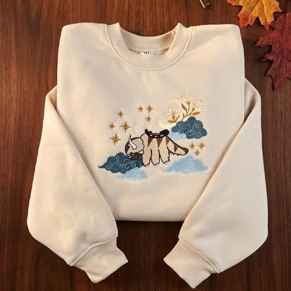 Cute Sky Bison Embroidered Hoodie – Animated Style Apparel for Fans