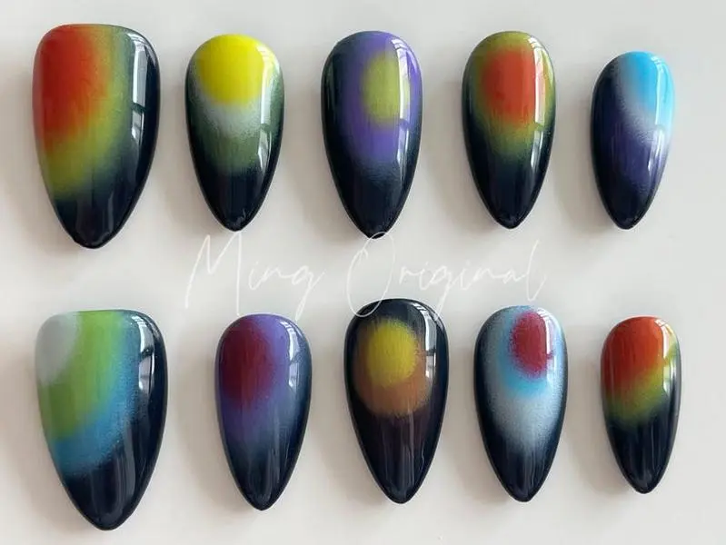 Free style Autumn airbrush press on nails, ombre color matching, hand painted nail, gift for her