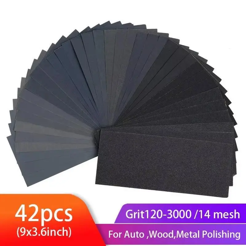 Wet & Dry Sandpaper Set, Heavy Duty 42pcs/set Varied Grits 120-3000 Grit Sandpaper, Polishing Sandpaper for Wooden Furniture, Metal, Car Polishing Polishing Kit, Polishing Bundle, Polishing Tool Set