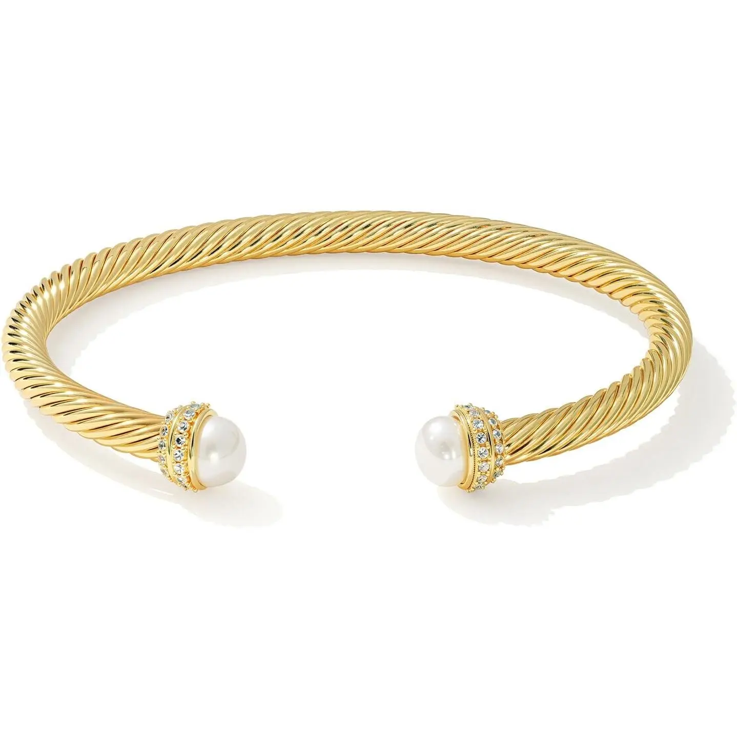Fettero Gold-plated Cuff Bangle Bracelets for Women - Gold-color Adjustable Open Cuff Friendship Bracelets Elegant Twisted Cable Bangle Bracelet Lightweight Pearl Bracelet for Dainty Jewelry