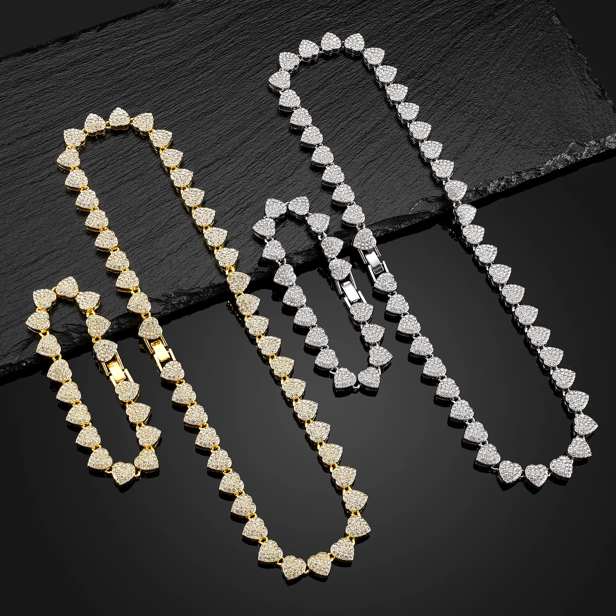 Heart Necklaces for Women，Fashion 14K Gold/Silver Plated Heart Pendant Necklace Bracelet Set，Exquisite Women Gold Heart Necklace Bracelet Jewelry Set Gift