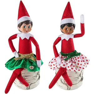 The Elf on the Shelf Party Skirt Set - 2 Holiday Skirt Combo - Dress Up Your Girl Elf for Holiday Parties Green