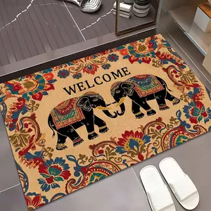 Decorative Elephant Rug Set, Welcome Sign, Velvet Print Mat, Home Decor, Bedroom, Living Room, Easy Clean