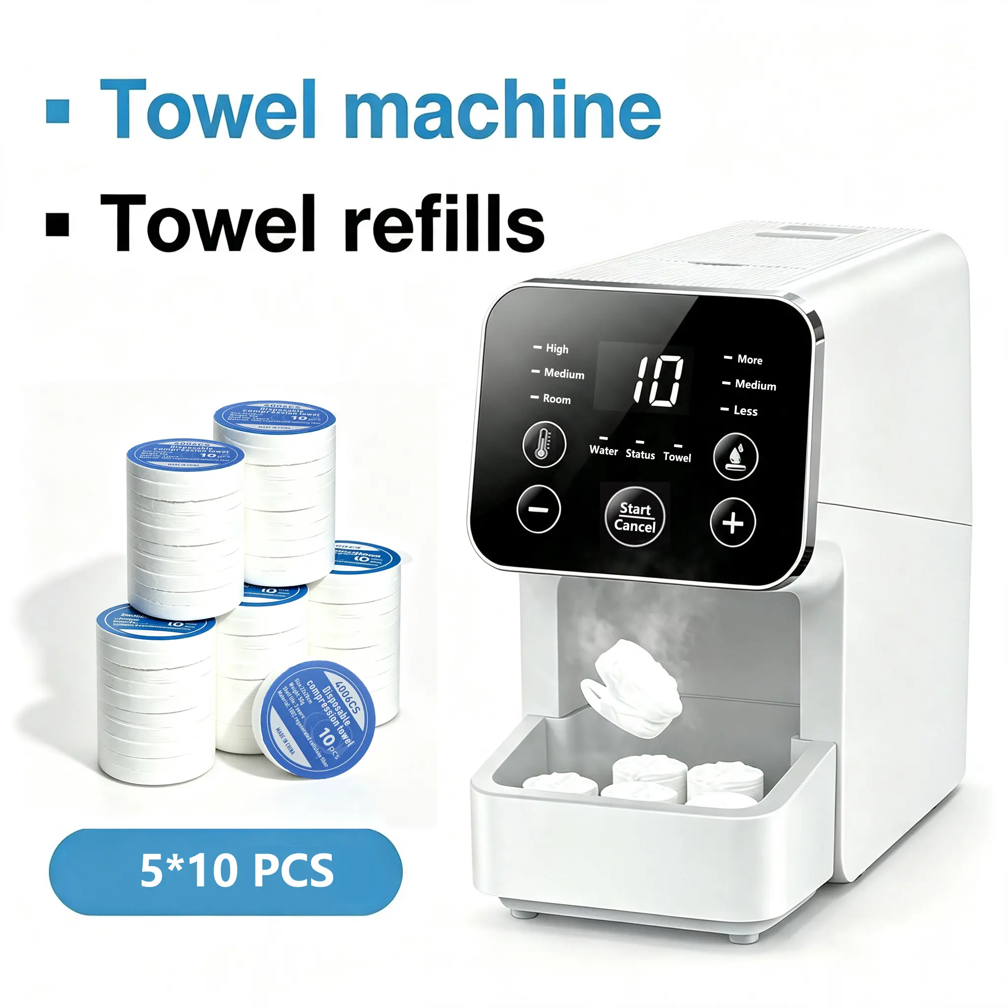 Intelligent Facial Towel Heater, 3-in-1 Adjustable Control (Counting/Temperature/Water Volume), 60°C Constant Steam, 1L Large Water Tank, 5s Fast Heating Automatic Dispenser, Luxury Home Spa Experience, Includes 50 Compressed Towels