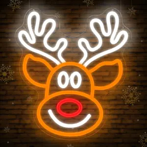SERBASIC Dimmable Christmas Elk LED Neon Sign - 5V USB Powered with Brightness Control, Neon Accent Lights for Bedroom Wall Decor, Winter Home Party Gift, Led Neon Lights
