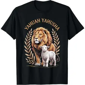 Lion Of Judah And Lamb Yahuah Yahusha T-Shirt - 100% Cotton (added), Soft Comfortable, Trendy Faith-Inspired Style, Machine Washable, Perfect for Daily Wear & Gift for Believers