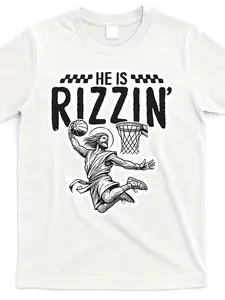 Funny He Is Rizzin' Men's T-Shirt 180g Pure Cotton Casual Jesus Basketball Graphic Print Top Gen Z Slang Meme Tee Gift for Guys S-5XL