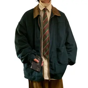 Corduroy Men Jacket American Style Vintage Jacket Windbreakers Zipper Coats Autumn Loose Cargo Outwear