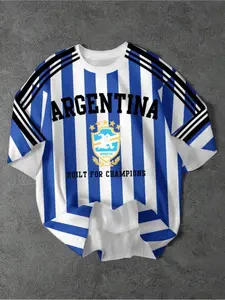 Men's Argentina Soccer Jersey T-Shirt, Lightweight Breathable Round Neck, Striped Design, Perfect for Football Fans