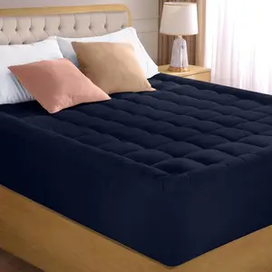 Mattress Pad, Quilted Fitted  Mattress Protector, Deep Pocket Cover Stretches up to 16 Inches, Fluffy Pillow Topper (78x80 Inches, Navy)