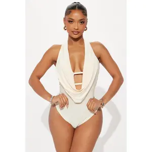 Forever Hot Cowl Neck Halter Bodysuit - Cream