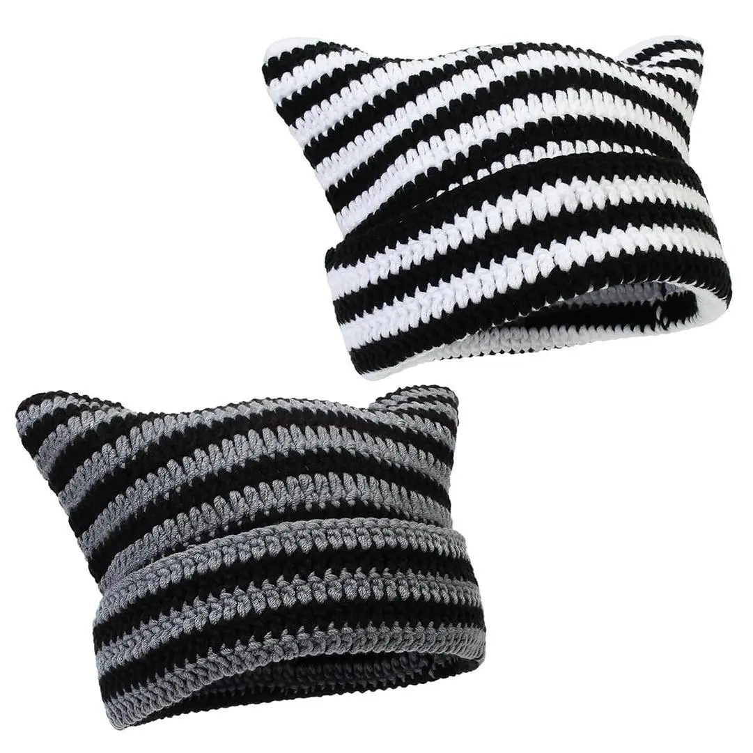 Crochet Hats for Women Cat Beanie Vintage Beanies Women Fox Hat Grunge Accessories Slouchy Beanies Adorable Cat Ear Beanie for Women  Men Cozy Knitted Winter Hat with Ears