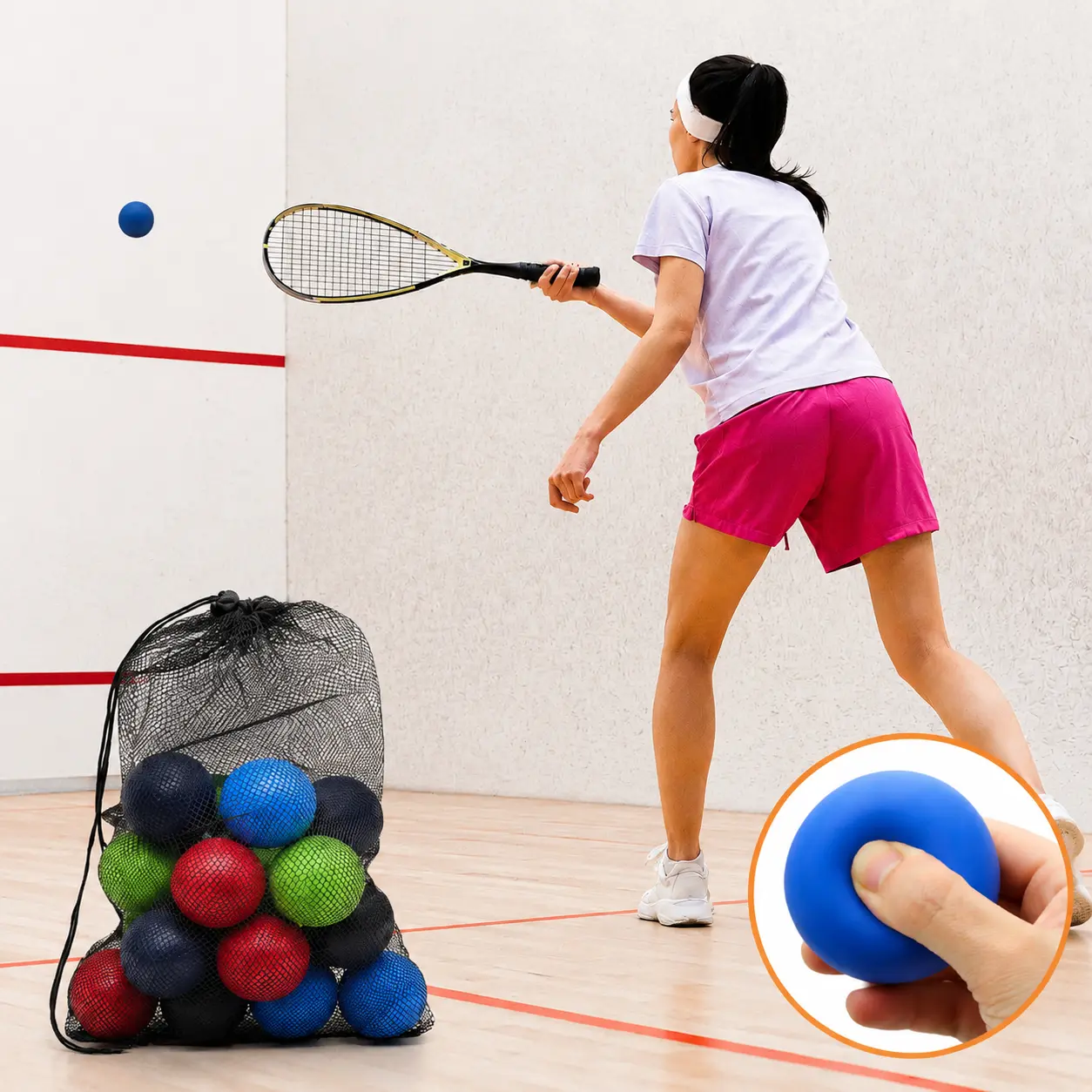Magicorange 20 Pack Racquetball Multi Colored Racquetballs High Bounce Rubber Racquetballs with a mesh Bag