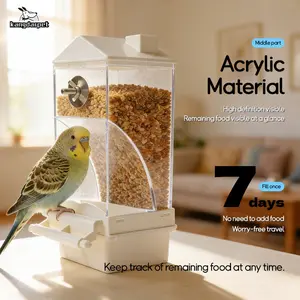 Anti-Spill Bird Food Box with Seed Hull Separator, Acrylic External Hanging Feeder for Parakeet Cockatiel