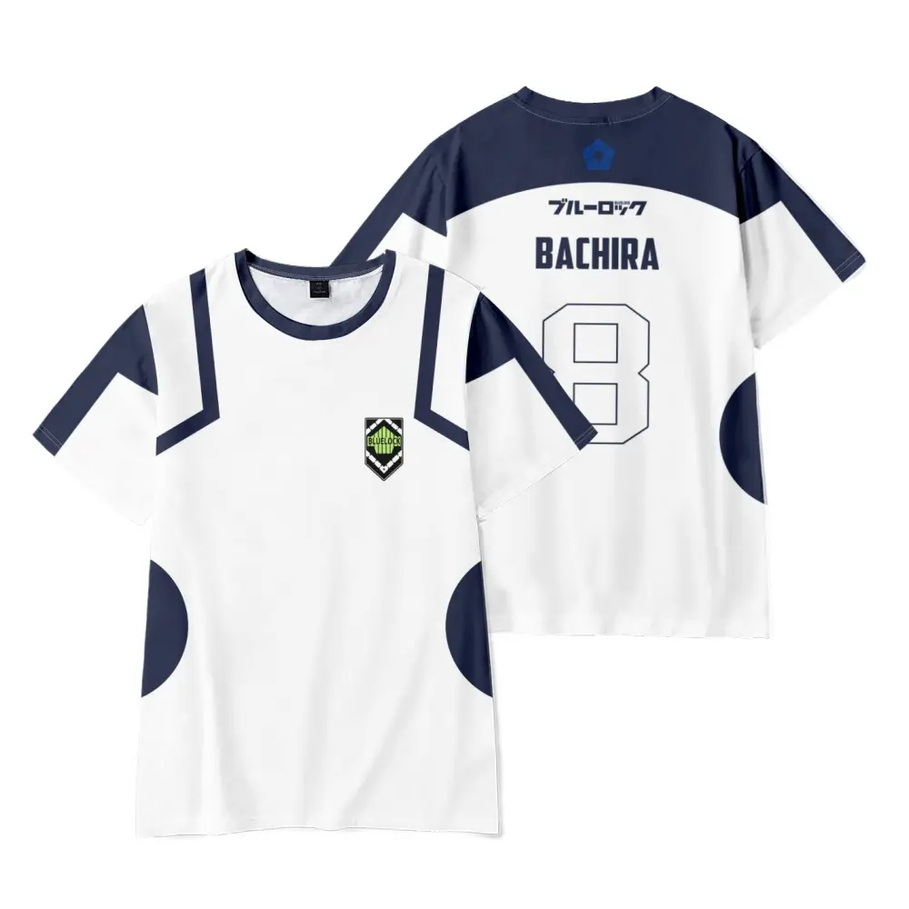 Men's and women's summer casual short-sleeve T-shirt, simple printed short sleeves, Blue Lock Anime Jersey Style Print T-Shirt, Cosplay Short Sleeve Tee Unisex Top