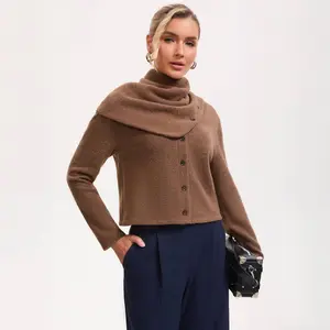 Women's Scarf Detail Cardigan - A New Day Brown XS
