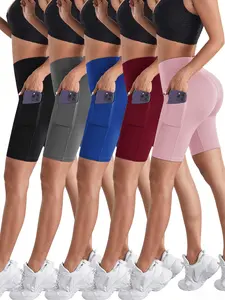 High-Waist Yoga Shorts with Pockets | Breathable, Butt-Lifting, Stretchy Elastane Fabric | for Women - Ideal for Sports & Summer Anti-Slip Pocket Bike Shorts Non Front Seam Low Impact Cycling Running Gym Workout Summer, Breathable Fitness Shorts, Casual S
