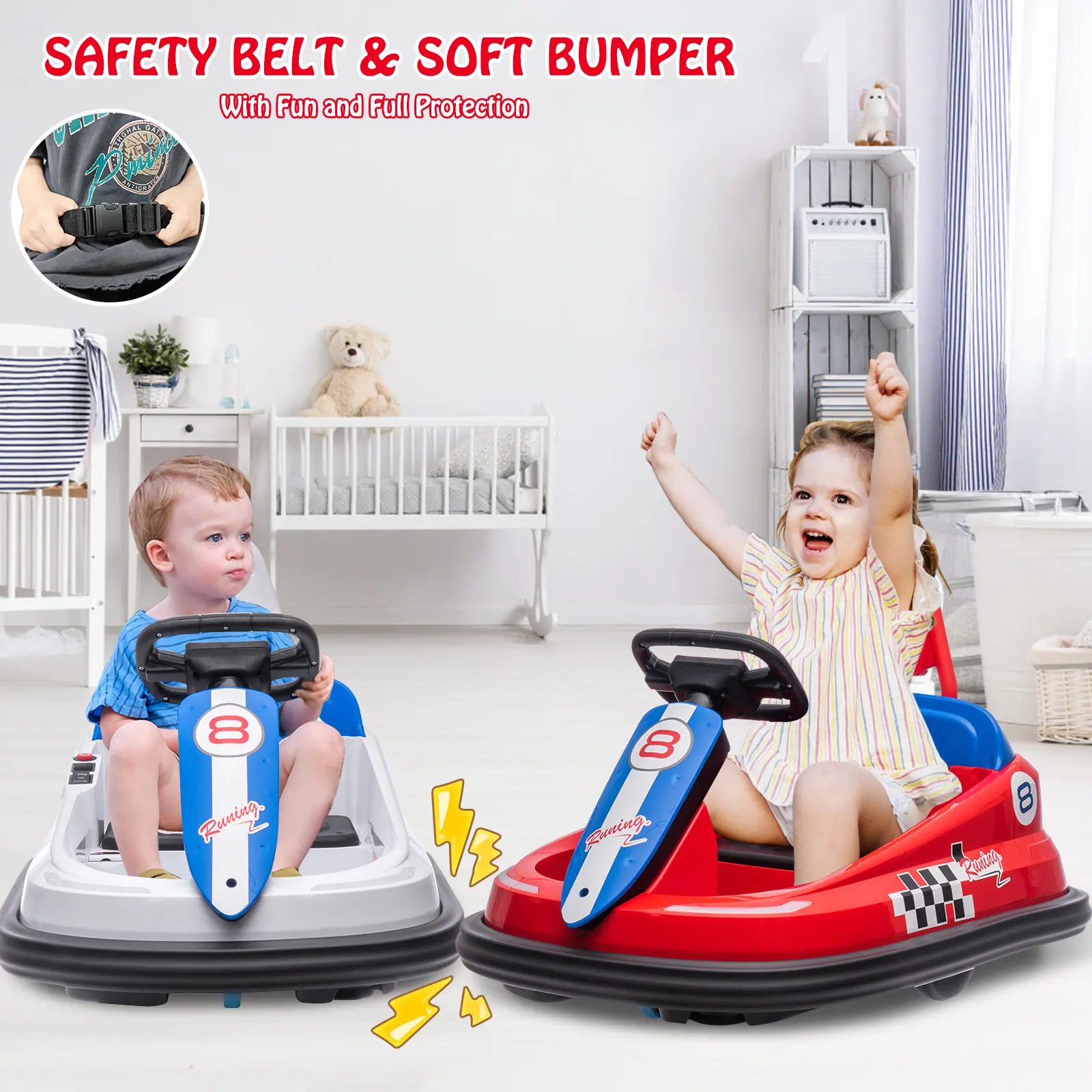 Flash Sale toy Items Kids 6V Electric Bumper Car Ride-On Toy, Featuring Steering Wheel, 360° Spin Function, 2 Speed Modes, Safety Belt, LED Lights, Music & Horn, Toddler Ride-On Vehicle for Boys and Girls