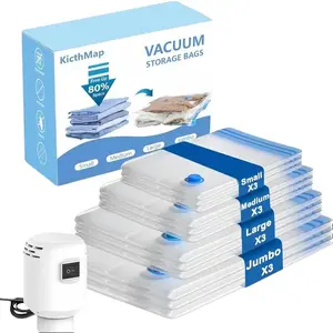 15 Pack Vacuum Seal Bags for Clothes Storage with Rechargeable Pump,Compression Bags for Packing Travel Luggage and Closet Organization