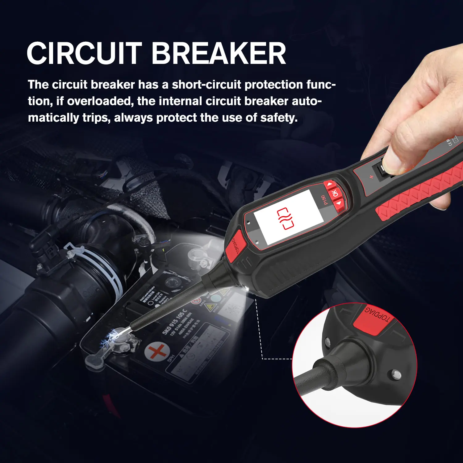 TopDiag P150 Digital Automotive Circuit Tester - 6-30V Vehicle Electrical System Diagnostic Tool with Voltage Check Function