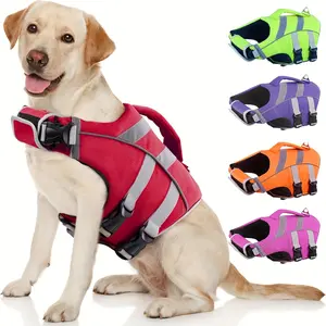 Water Safety Dog Life Jacket - Reflective & Adjustable Pet Flotation Vest with Handle & D Ring, Polyester, Woven Snap Button/Hook & Loop Tape Closure - Hand Wash Only - for Small, Medium, Large Breeds