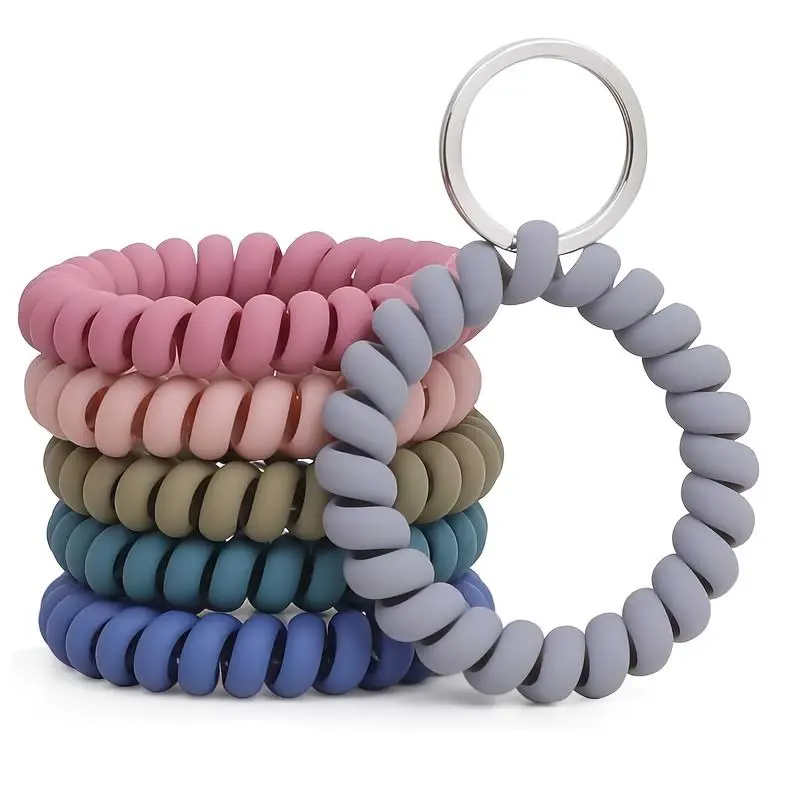 6Counts Stretch Wristbands, Sports Theme Key Rings for Women, Spiral Wrist Coil Keychain Set, Durable Plastic Wristlet Key Holder for Gym, Pool, ID Badge & Outdoor Activities, Multi Purpose Keychain, Keychain Included, Keychain Accessory
