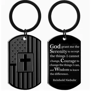 Cross stainless steel keychain laser engraving, personalized pendant for friends and brothers -HN329-3