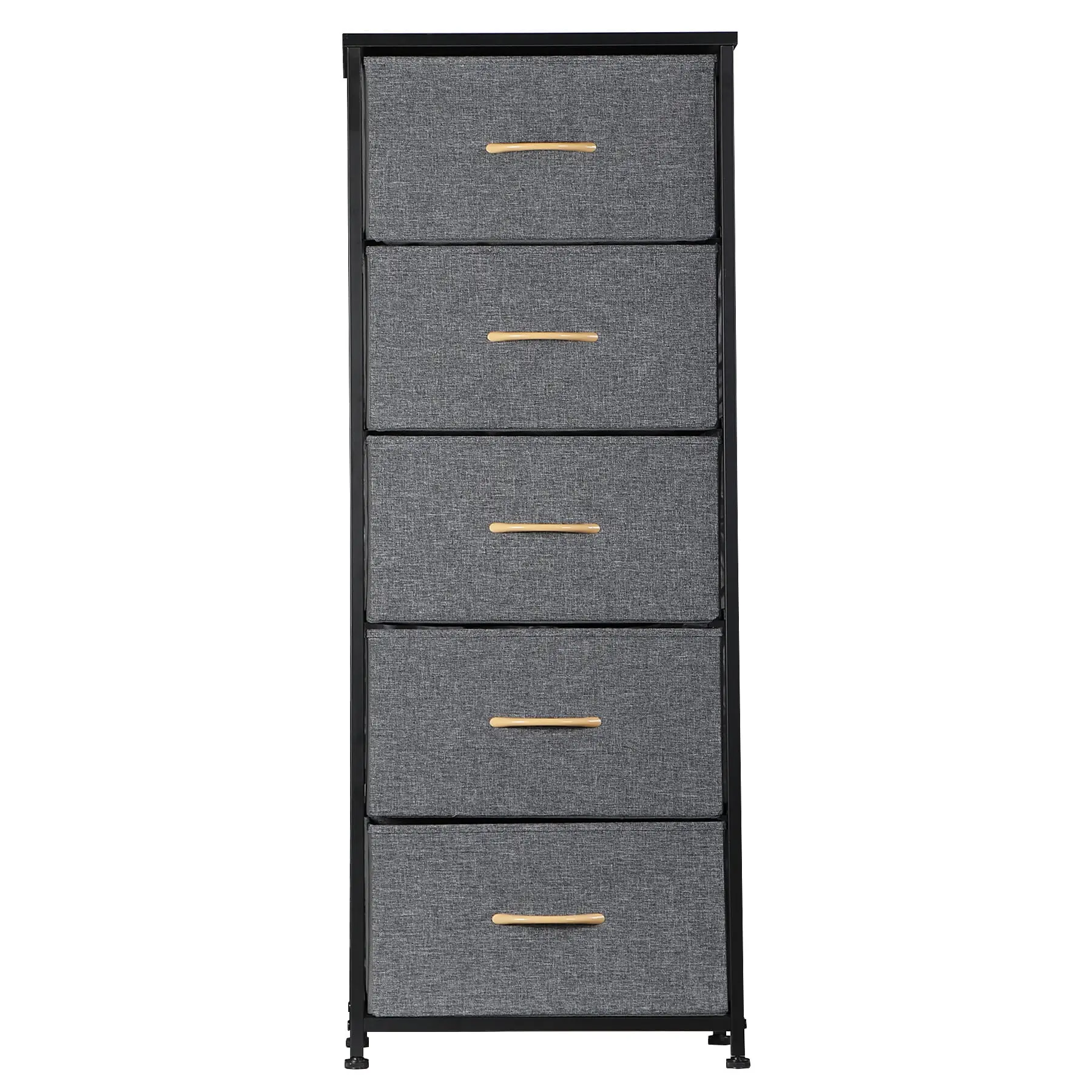 Segawe Sturdy Freestanding Black Metal Frame Closet Storage Cabinet - 5 Removable Drawers, Gray Adjustable Metal+MDF Dresser with Adjustable Ft for Bedroom, Nursery, Playroom Easy Sort Furniture