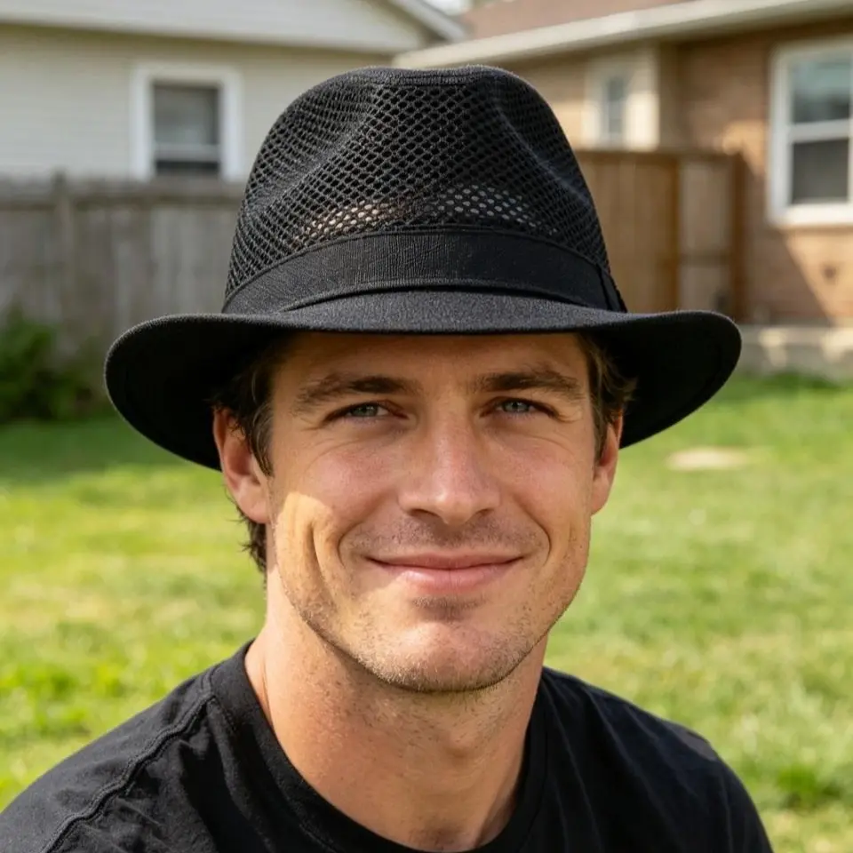 Men's Summer Breathable Straw Fedora Hat - Fine Linen Mesh Top, Jazz-Style Sun Protection, British-Style Sports & Outdoor Headwear