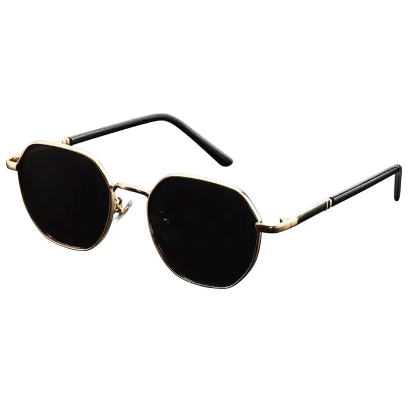 SF Gloré Sunglasses - Stylish Round Frame with Black Lenses and Gold Accents for Men and Women