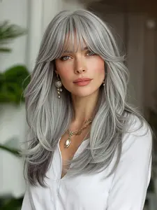 18 Inch Curly Bangs, Heat Resistant Layered Hair, Synthetic Machine Wigs, Synthetic Fiber Wigs, Comfortable Natural Style, Perfect for Parties and Holidays