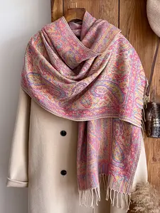 Women's Boho Style Paisley Print Scarf, Fall Winter Woven Fabric, Fitted Design, Soft Warm Accessory for Daily Wear & Modern Fashion