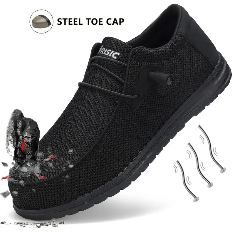 Men's black shoes Steel Toe Shoes Puncture Proof And Smash Proof work boots Nurse Shoes Suitable For Outdoor Work Blue Collar Industrial Construction non slip work shoes safety shoes  Lace-Free Soft Worker non slip shoes for work