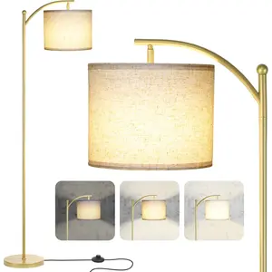 Floor Lamp for Living Room, Dimmable Standing Lamp Tall with Linen Shade Modern Floor Lamps Foot-Step  Reading Lamp for Living Room Bedroom Office Dining Room, 9W Bulb Included ()